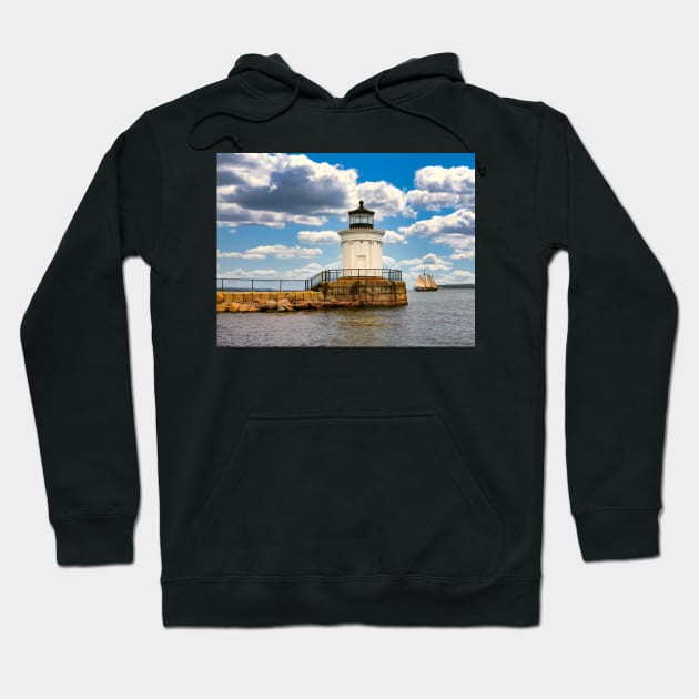 Breakwater Lighhouse and Sailboat Hoodie by jforno